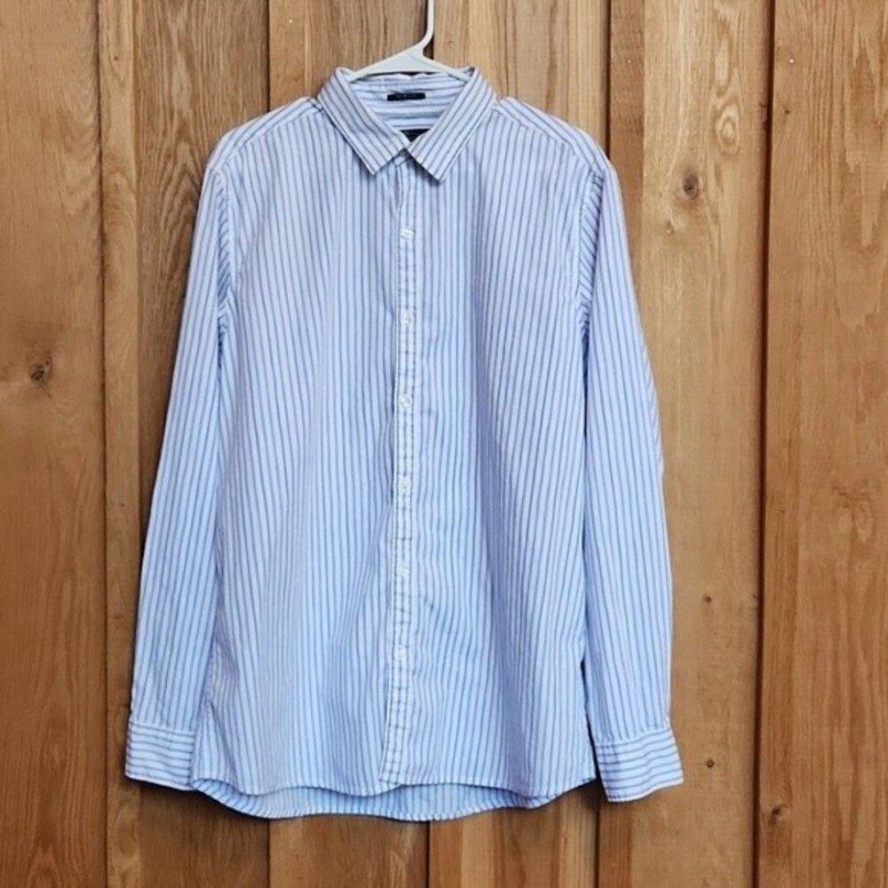 Marc Anthony Button Down Long Sleeve Shirt, XL Slim Fit, Blue & White Stripes